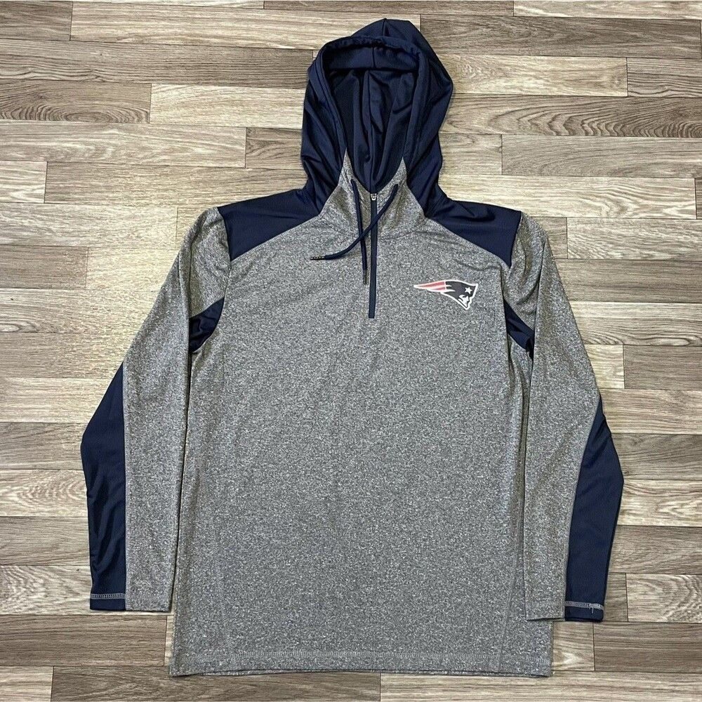 NFL New England Patriots Hoodie Sweatshirt Men’s Medium Gray Blue Drawstrings